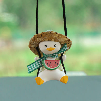 Flag Village Car Pendant Cute Anime Little Duck Swing Auto Rearview Mirror Hanging Ornaments Interior Decoraction Accessories For Girls Gifts