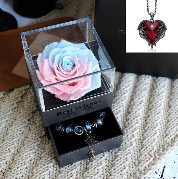 Flag Village Valentines Day Gift Women Rose Jewelry Box Dried Flower Real Flowers Eternal Roses In Box