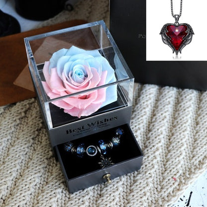 Flag Village Valentines Day Gift Women Rose Jewelry Box Dried Flower Real Flowers Eternal Roses In Box