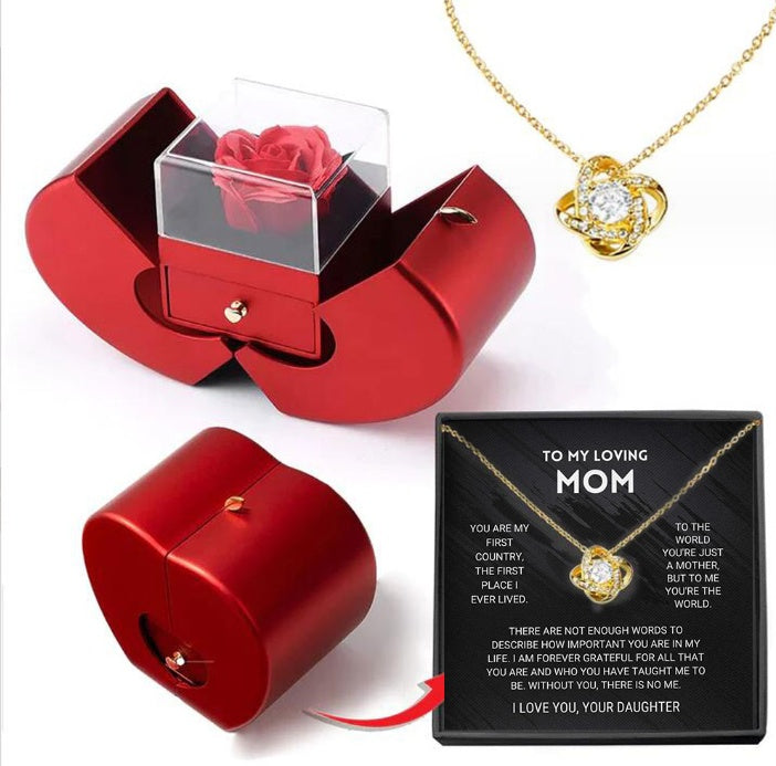 Flag Village Fashion Jewelry Box Red Apple Christmas Gift Necklace Eternal Rose For Girl Mother's Day Valentine's Day Gifts With Artificial Flower Rose Flower Jewelry Box