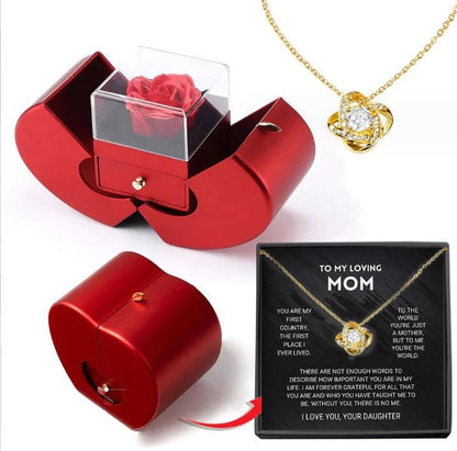 Flag Village Fashion Jewelry Box Red Apple Christmas Gift Necklace Eternal Rose For Girl Mother's Day Valentine's Day Gifts With Artificial Flower Rose Flower Jewelry Box