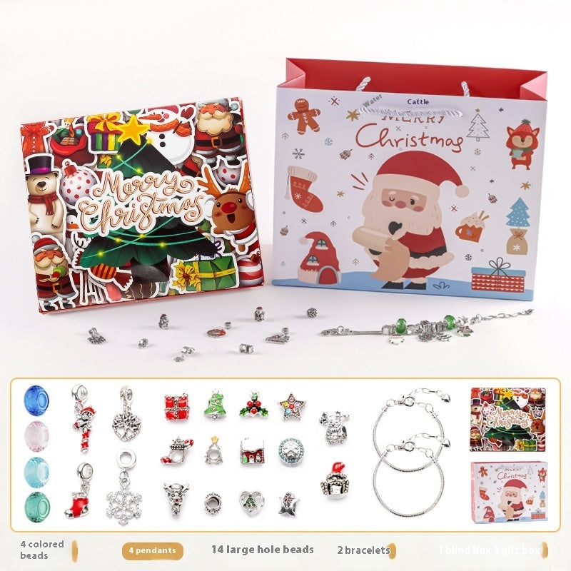 Flag Village DIY Creative Kids Bracelet Ornament 24 Grid Calendar Christmas Surprise Blind Box Silver Set