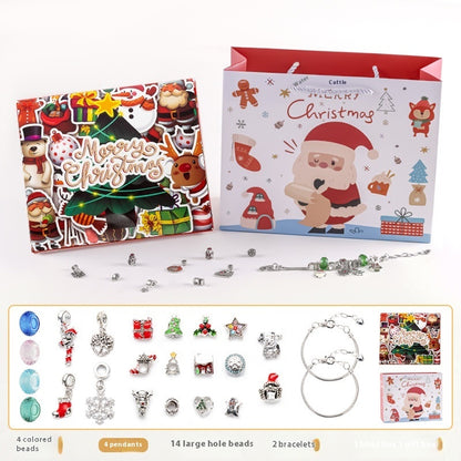 Flag Village DIY Creative Kids Bracelet Ornament 24 Grid Calendar Christmas Surprise Blind Box Silver Set