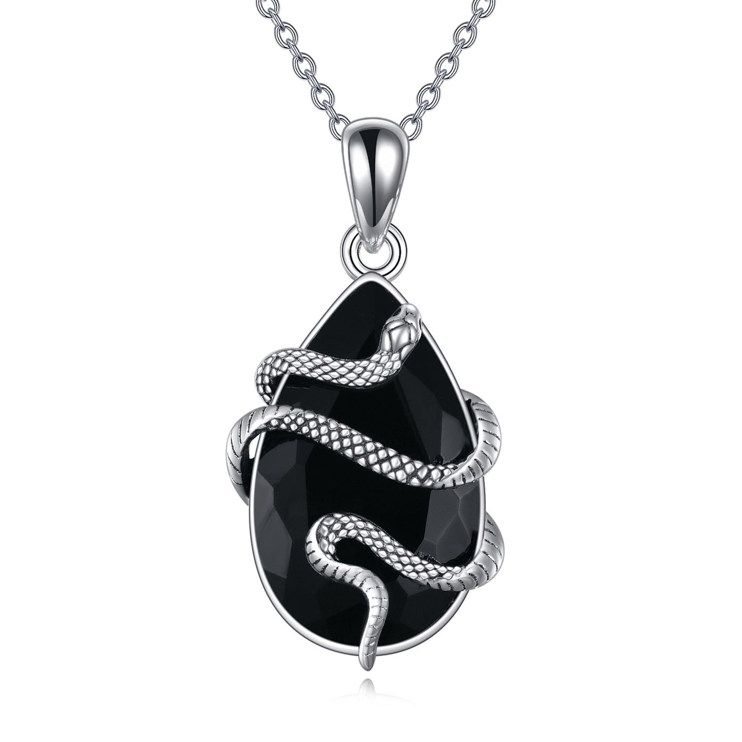 Flag Village Sterling Silver Black Obsidian Tourmaline Crystal Snake Necklace Jewelry as Gifts