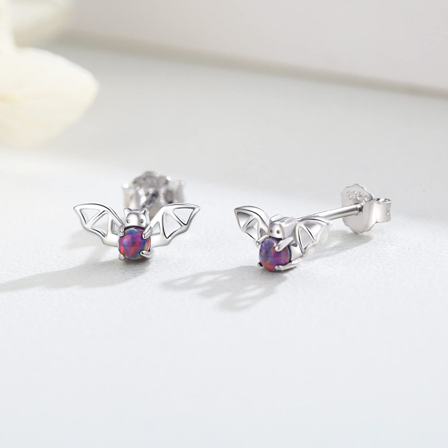 Flag Village Bat Earrings 925 Sterling Silver Opal Bat Jewelry Gifts for Girls Women