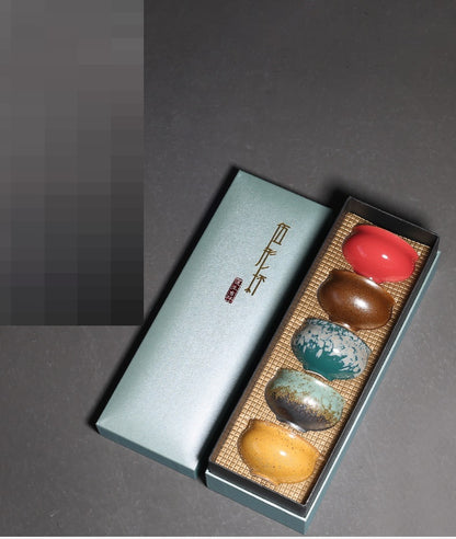 Flag Village Kiln Baked Five-shaped Cup Porcelain Kung Fu Tea Set Gift Box