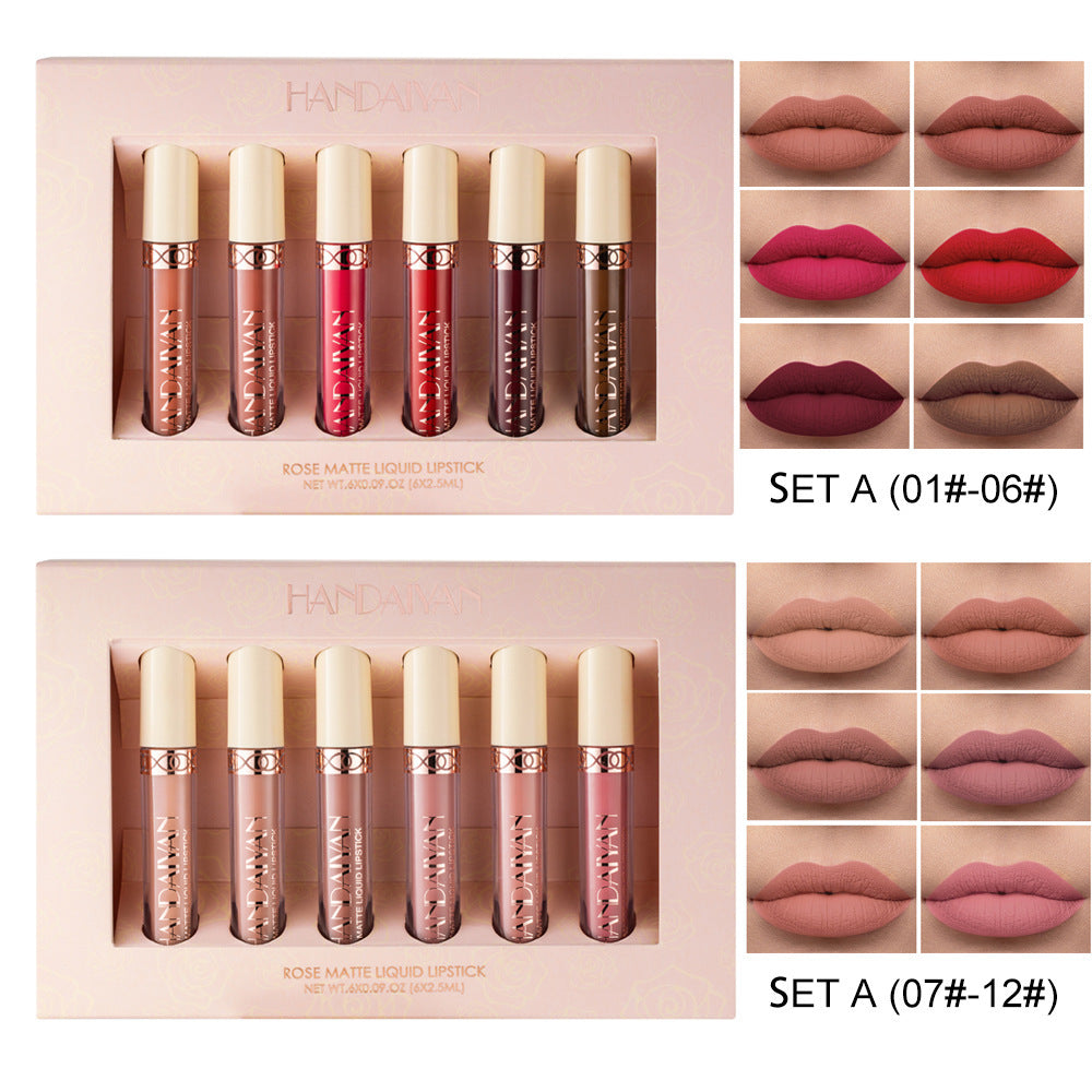 Flag Village 6 Matte Rose Lip Gloss Liquid Lipstick Matte Set Gift Box