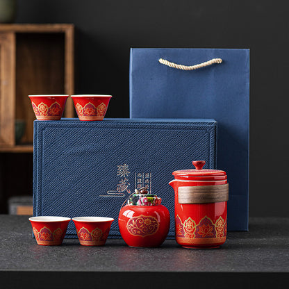 Flag Village Tea Set Suit Ceramic One Pot Four Cups Gift Box