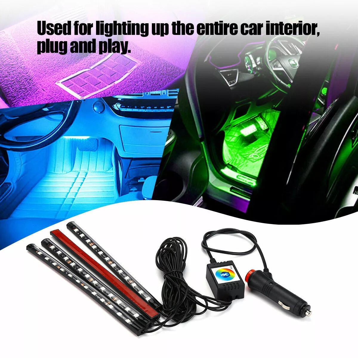 Flag Village Auto Tools Auto LED RGB Interior Atmosphere Strip Light Decorative Foot Lamp With USB Wireless Remote Music Control Multiple Modes For Car