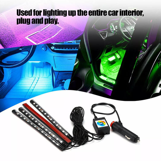 Flag Village Auto Tools Auto LED RGB Interior Atmosphere Strip Light Decorative Foot Lamp With USB Wireless Remote Music Control Multiple Modes For Car