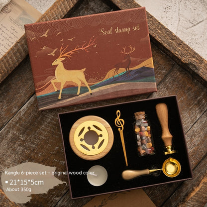 Flag Village Sealing Wax Seal Set Retro Elk Gift Box Wooden Handle