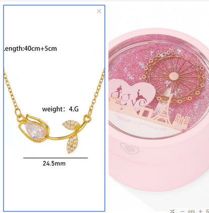 Flag Village Ferris Wheel Induction Lamp Light Luxury Ring Set Chain Jewelry Box