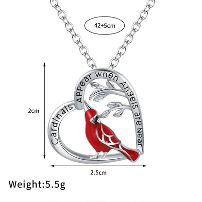 Flag Village Creative Heart Shaped Cardinal Pendant Necklace, Exquisite Party Commemorative Accessory Gift Jewelry Anniversary Party Gifts, Valentine's Day Gift