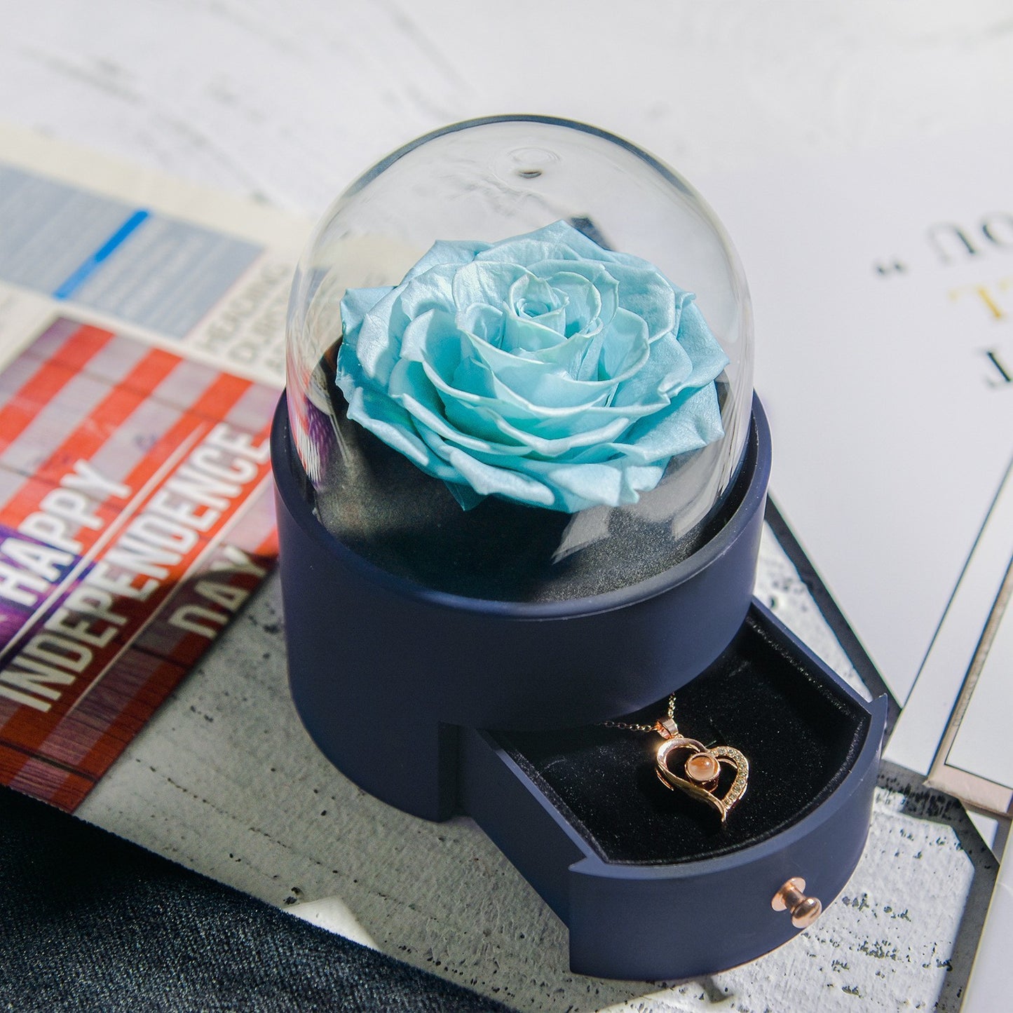 Flag Village Yongsheng Rose Round Jewelry Box With Necklace For Birthdays And Valentine's Days Gift