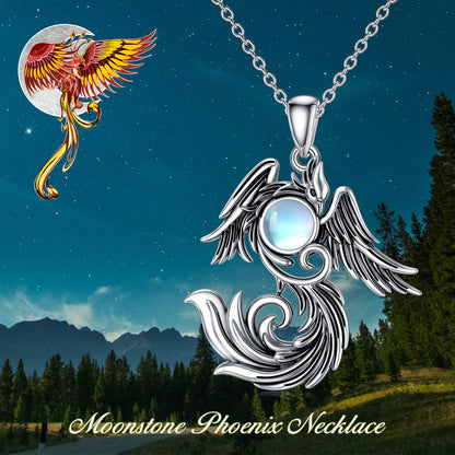 Flag Village Moonstone Phoenix Necklace 925 Sterling Silver as Gifts for Women and Men