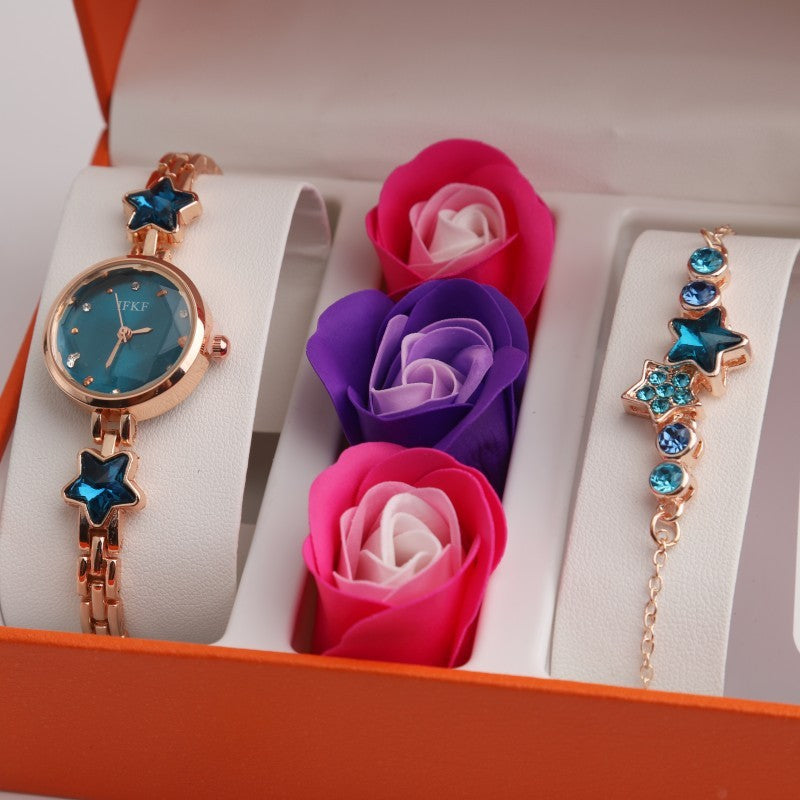 Flag Village Valentine's Day Fine Gifts Women's Rose Gift Box Watch Bracelet Perfume Exquisite Set Quartz Wrist Watch