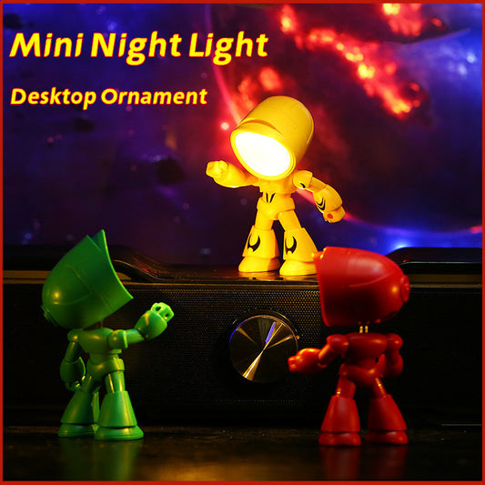 Flag Village Cute LED Hero Table Lamp Mini Portable Cool Mecha Cute Robot Night Light Bedroom Home Decoration Kids Boys Gifts
