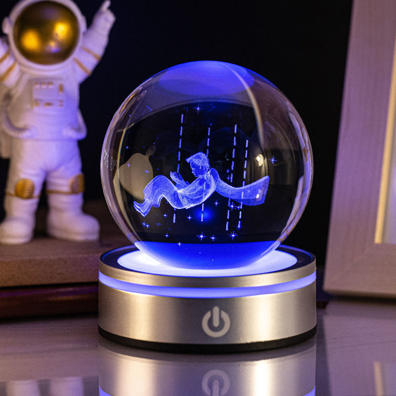 Flag Village Creative 3D Inner Carving Luminous Crystal Ball Colorful Gradient Small Night Lamp Home Decorations Gifts Selection