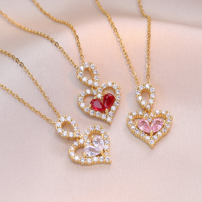 Flag Village Exquisite Luxury Rhinestone Crystal Heart Pendants Necklaces For Women Party Jewelry Gifts Fashion Jewelry