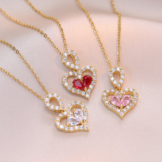 Flag Village Exquisite Luxury Rhinestone Crystal Heart Pendants Necklaces For Women Party Jewelry Gifts Fashion Jewelry