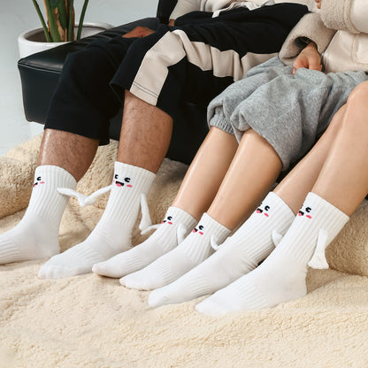 Flag Village 2Pairs Kids  Mom Dad Hand In Hand Smile Sock  Family Magnetic Hand Holding Socks,  Birthday Funny Gag Crazy Sock Day Gifts Mom Dad Child