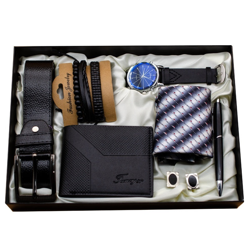 Flag Village Cross-border Watch Gift Box Holiday Birthday Gift Practical Simple Men's Large Dial Watch Gift Suit