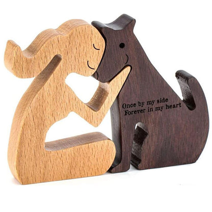 Flag Village DIY Figurine Wood Dog Ornament Sculpture Home Decoration A Man A Dog Wood Sculpture Christmas Gifts Model Decor