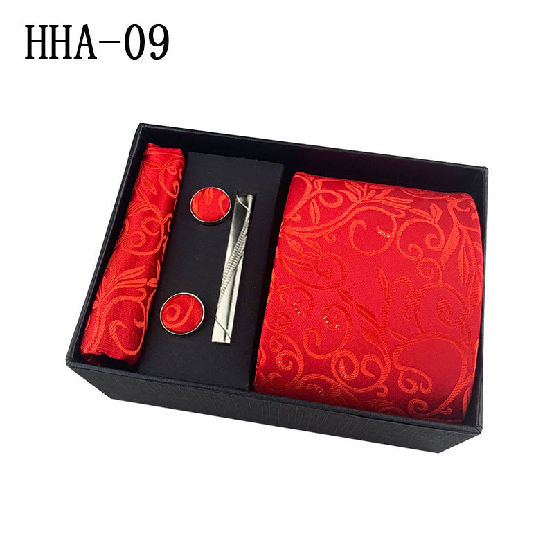 Flag Village Paisley Men's Tie Square Cuff Tie Clip Gift Set Business Casual Tie Black Gift Box