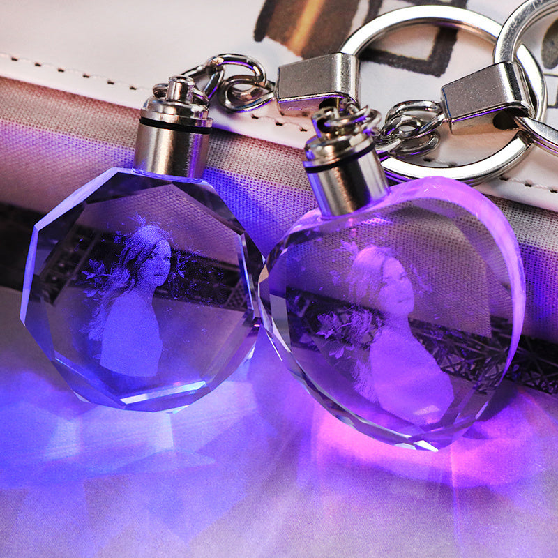Flag Village K9 Crystal Keychain LED Flashing Custom Carve Family Photo Frame Souvenir Gifts Glass Key Chain Ring Jewelry