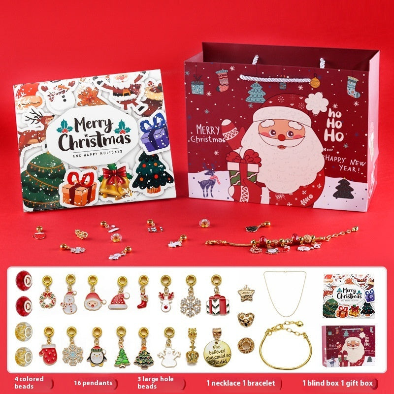 Flag Village DIY Creative Kids Bracelet Ornament 24 Grid Calendar Christmas Surprise Blind Box Silver Set