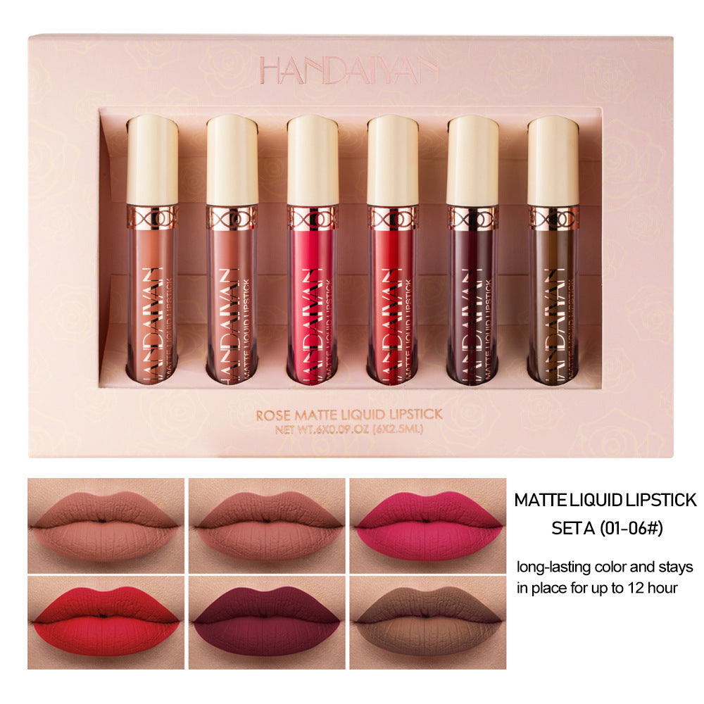 Flag Village 6 Matte Rose Lip Gloss Liquid Lipstick Matte Set Gift Box