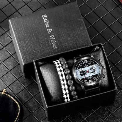 Flag Village New Suit Men's Quartz Watch  Bracelet Gift Set Box