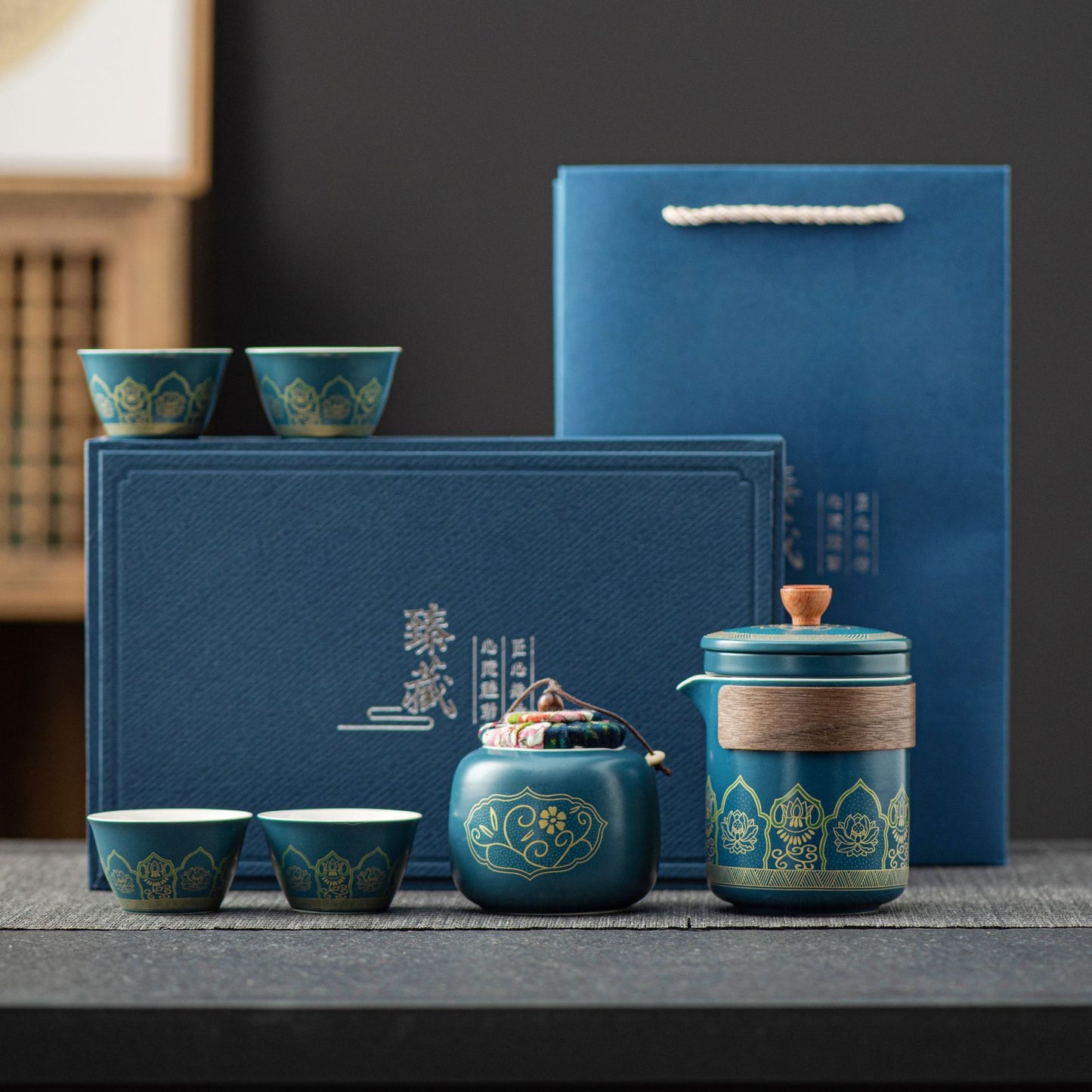 Flag Village Tea Set Suit Ceramic One Pot Four Cups Gift Box