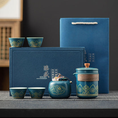 Flag Village Tea Set Suit Ceramic One Pot Four Cups Gift Box