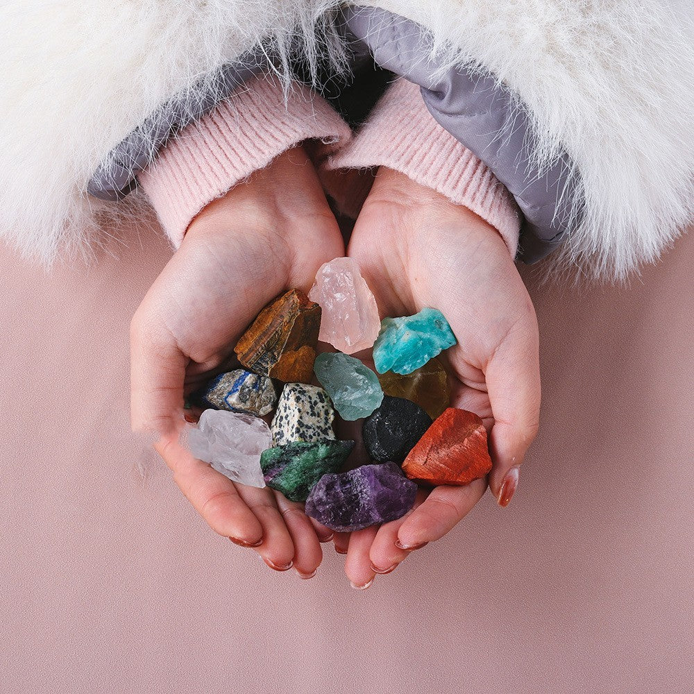 Flag Village Natural Crystal Original Stone Set Energy Crystal Unpolished Semi Precious Amethyst Gift Box