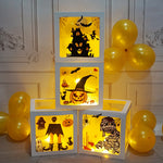 Flag Village Halloween Balloon Boxes Black Transparent Box Block With Ghost Pumpkin Horror Sticker Gift For Halloween Party Decor Supply