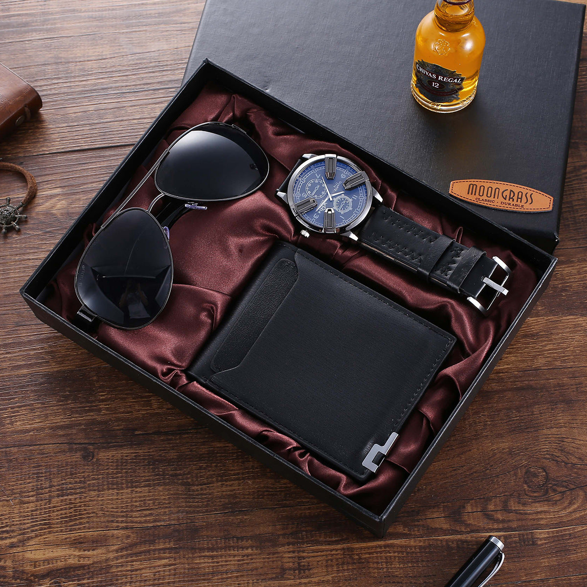 Flag Village Fashion Classic Boutique Gift Box Set Wallet Glasses Creative Quartz Watch