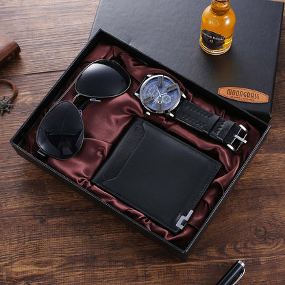 Flag Village Fashion Classic Boutique Gift Box Set Wallet Glasses Creative Quartz Watch