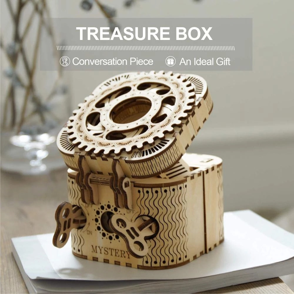 Flag Village Robotime Rokr 123Pcs Treasure Box Creative 3D Wooden Puzzle Game Assembly Toys Chris Gift For Children Adults Teens Dropshipping