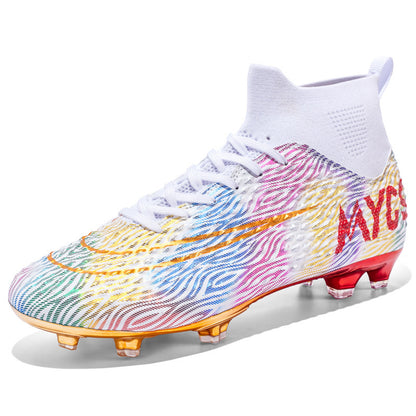 Flag Village Men's Outdoor Training Gold-plated Bottom High-top Soccer Shoes