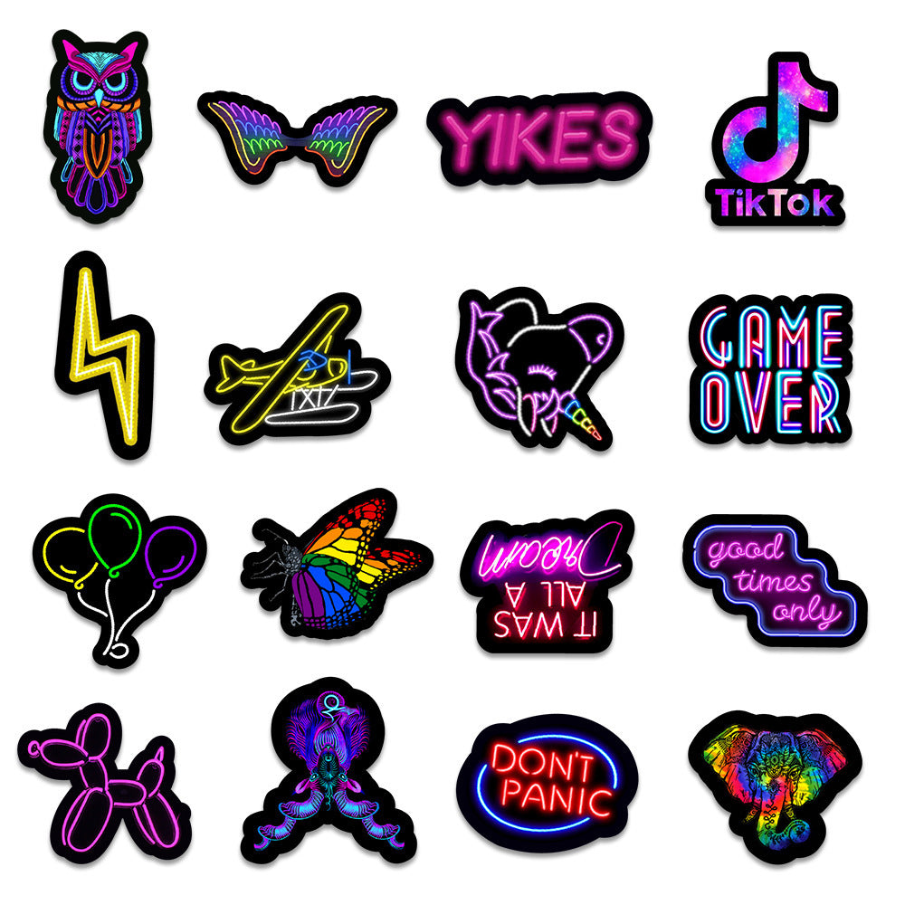 Flag Village Auto Tools 50 New Neon Stickers Car Trunk Phone Water Cup Decoration Stickers