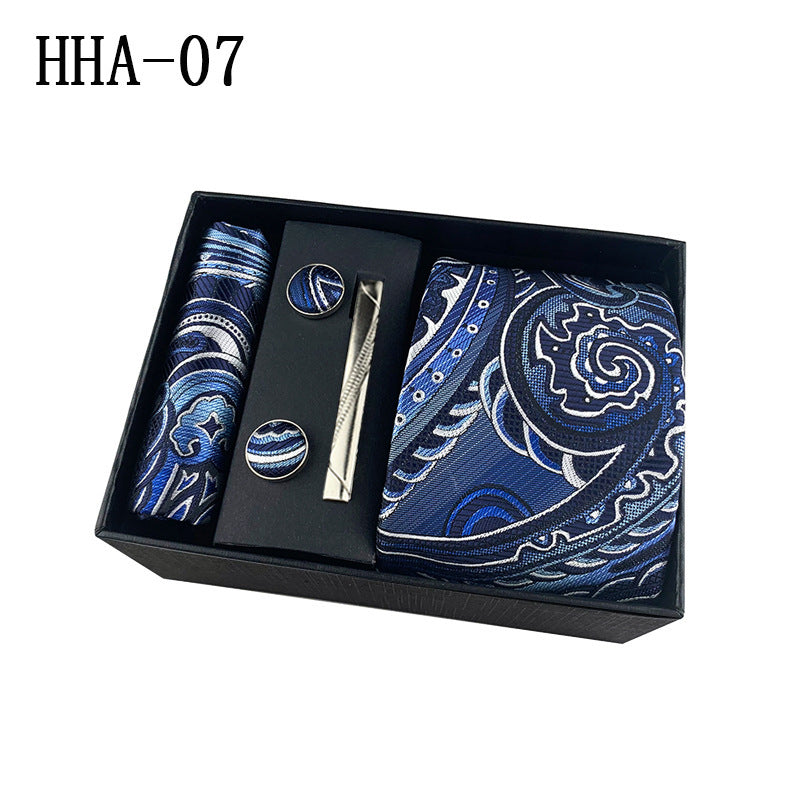 Flag Village Paisley Men's Tie Square Cuff Tie Clip Gift Set Business Casual Tie Black Gift Box