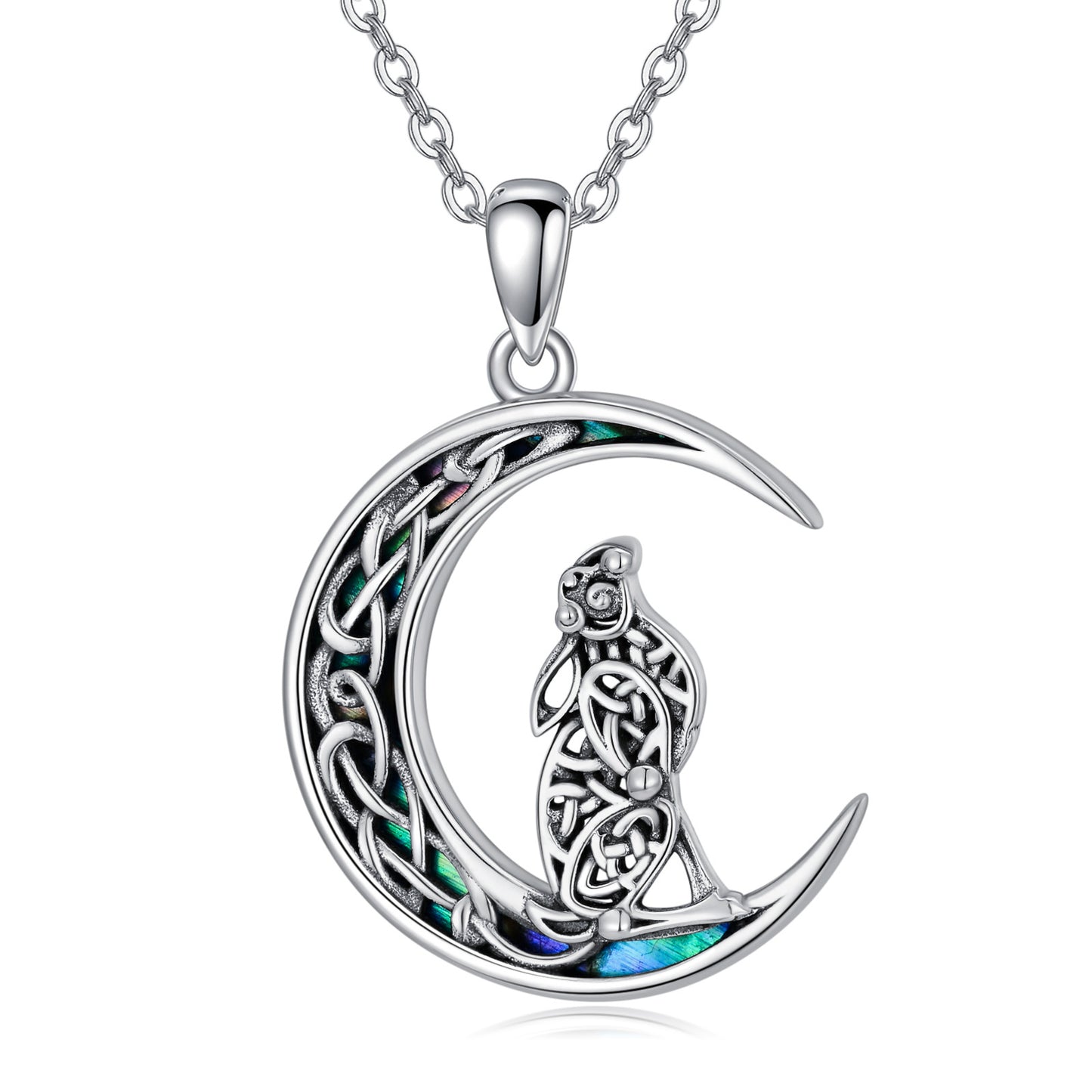 Flag Village Celtic Knot Bunny Moon Necklace Sterling Silver Abalone Shellfish Pendant Jewelry Gifts