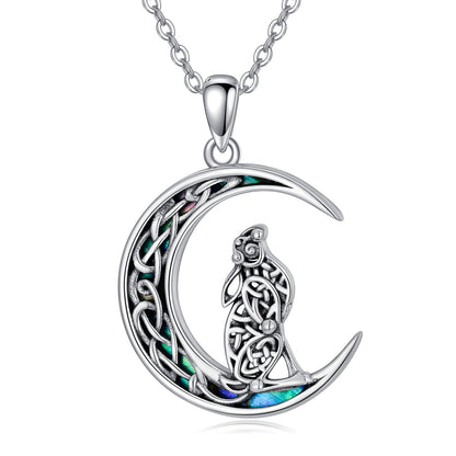 Flag Village Celtic Knot Bunny Moon Necklace Sterling Silver Abalone Shellfish Pendant Jewelry Gifts
