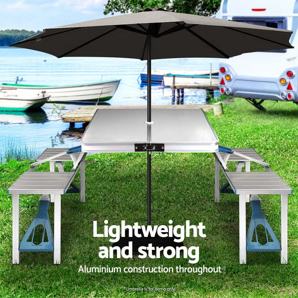 Flag Village Outdoor One-piece Folding Table And Chair Aluminum Alloy Folding Table Wholesale Barbecue Household Camping Aluminum Alloy Portable Table And Chair