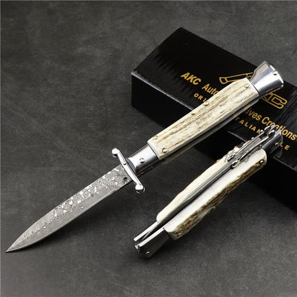 Flag Village Camping Outdoor Damascus Folding Knife