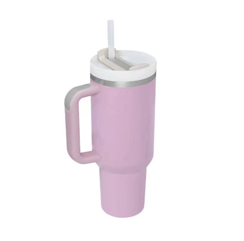 Flag Village 40 Oz Tumbler With Handle Straw Insulated, Stainless Steel Spill Proof Vacuum Coffee Cup Tumbler With Lid Tapered Mug Gifts For Valentine Lover Suitable For Car Gym Office Travel