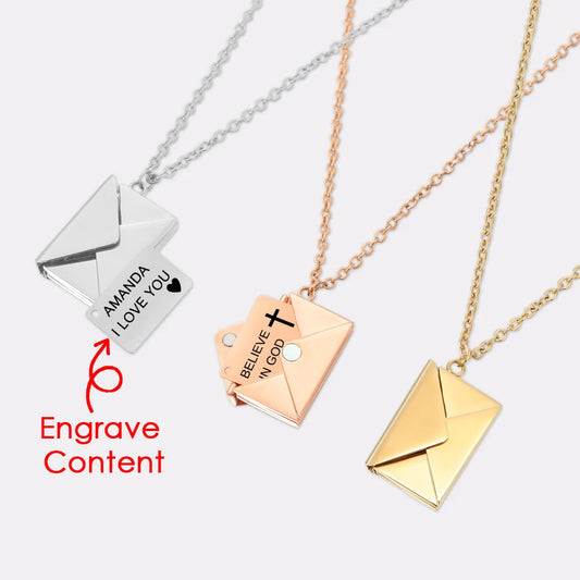 Flag Village Custom Text Love Letter Envelope Pendant Confession Locket Necklace Jewelry Special Gifts For Women Teens Girlfriend Wife Lover