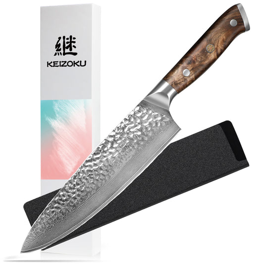 Flag Village Damascus Chef Knife, 10Cr15MOV Japanese Kitchen Knives Set With Full Tang G10 Handle, Professional Chef Knife For Kitchen, Sheath & Gift Box
