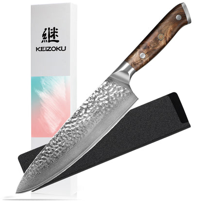 Flag Village Damascus Chef Knife, 10Cr15MOV Japanese Kitchen Knives Set With Full Tang G10 Handle, Professional Chef Knife For Kitchen, Sheath & Gift Box